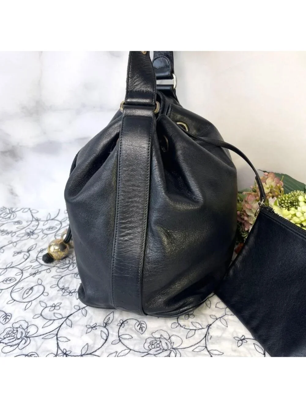 Chanel Jumbo CC Logo Drawstring Black Chain Shoulder